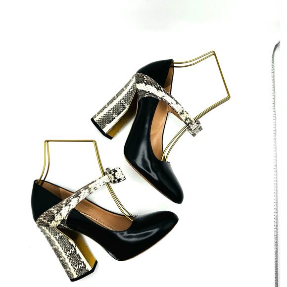 Gucci Black Leather and Neutral Snakeskin Block Heel Pumps size 37 - Picture 2 of 12